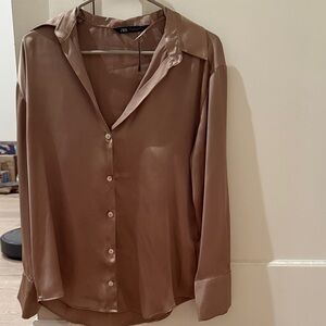 Zara Shimmering Taupe Satin Shirt
